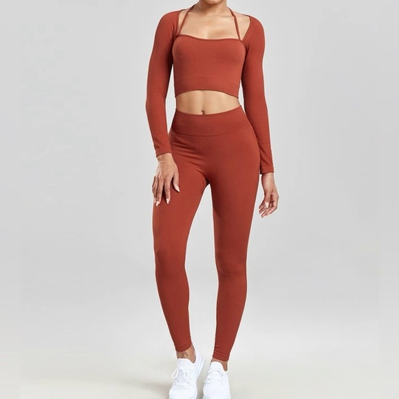 Other - Womens Two Pieces Solid Seamless Long Sleeve Crop Top And Legging